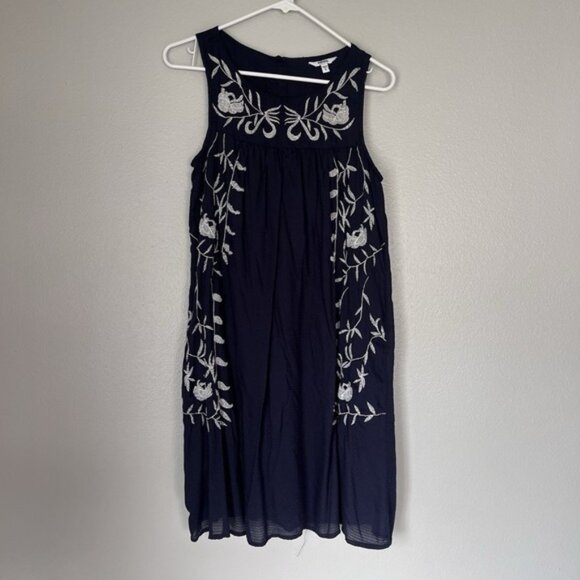 Sonoma Women's Embroidered Floral Casual‎ Short Dress Small Navy Sleeveless - Picture 1 of 7